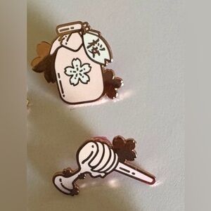 Cute sakura pink rose gold honey and jam enamel pins